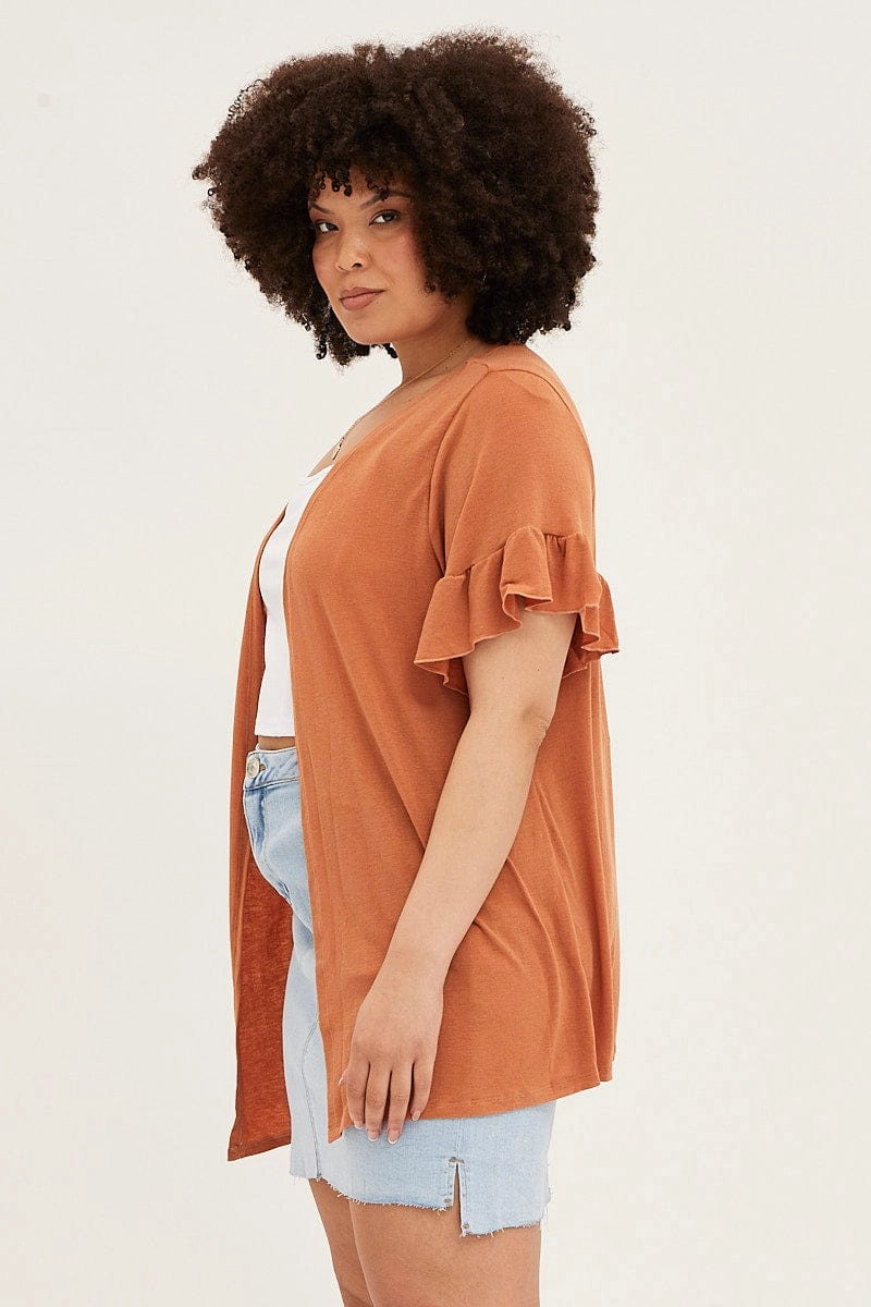 quick dry Erasable Stains Treatment Beige Ruffle Sleeve Longline Cardigan