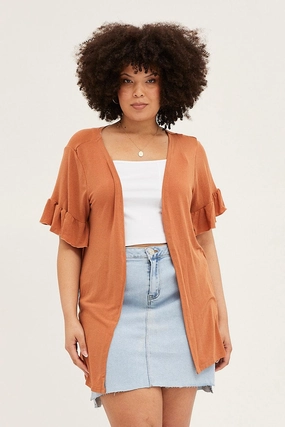 Weekday Street Look Beige Ruffle Sleeve Longline Cardigan
