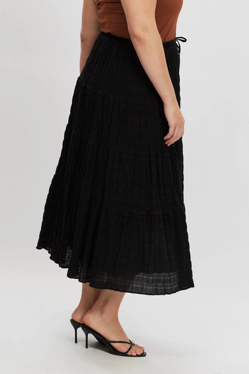Designer Label Casual Moments Black Textured Tiered Maxiskirt