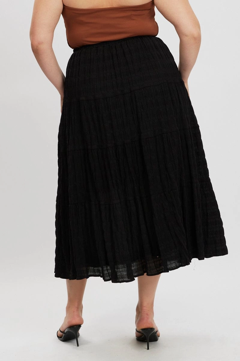 All Season Wear Black Textured Tiered Maxiskirt
