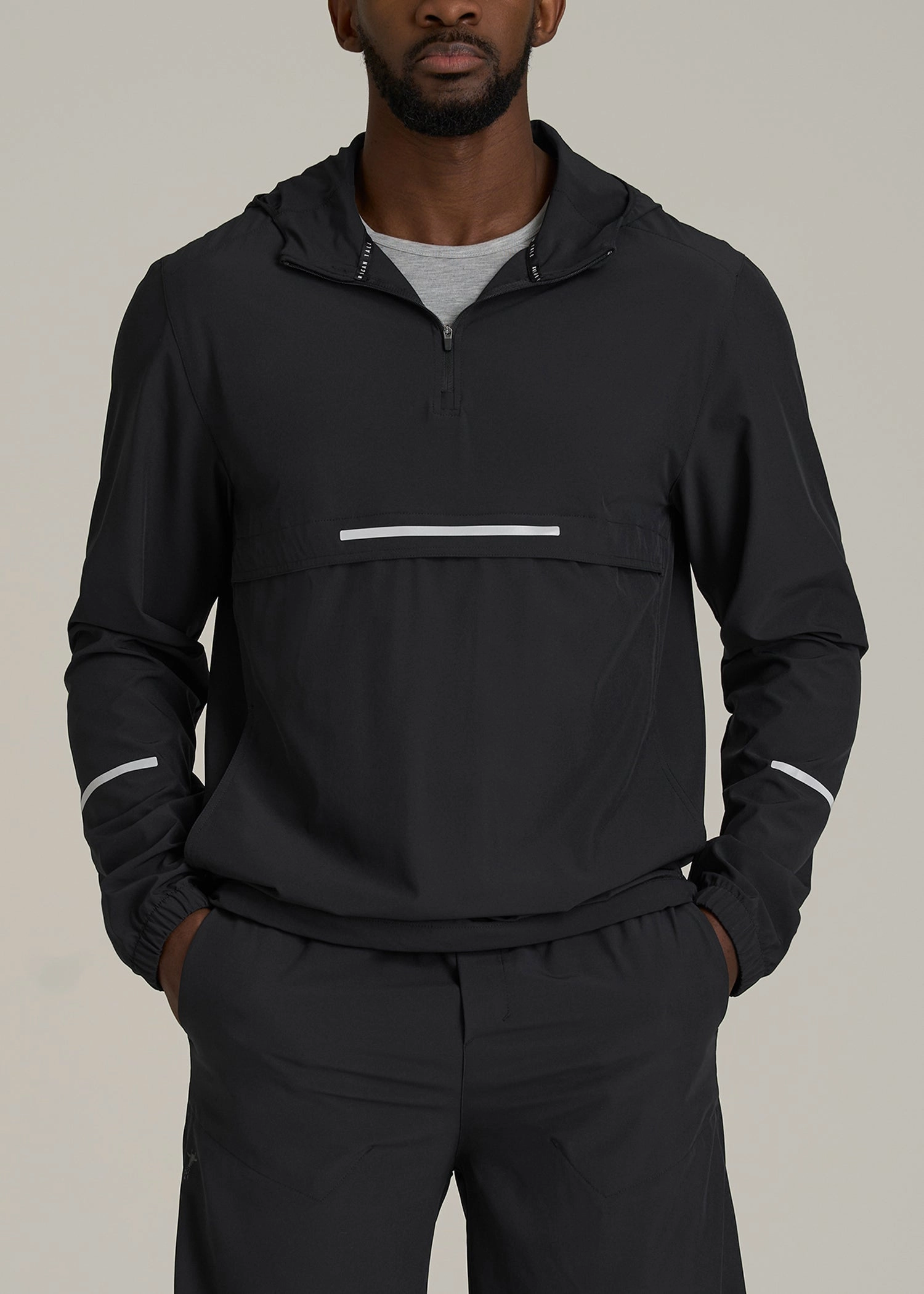 Featherweight Packable Anorak for Tall Men in Black Casual Classic