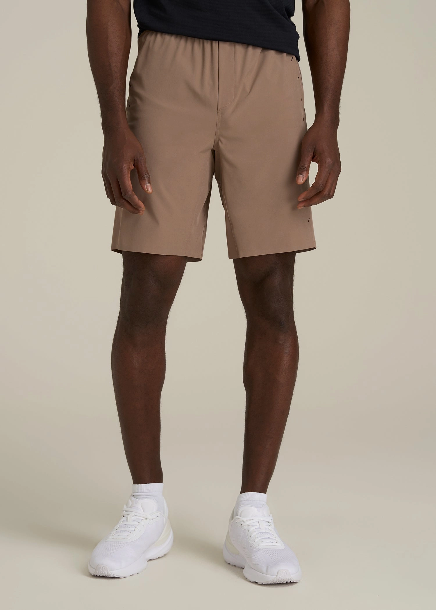 Beach Vacation Featherweight Perforated Training Shorts for Tall Men in Dark Sand
