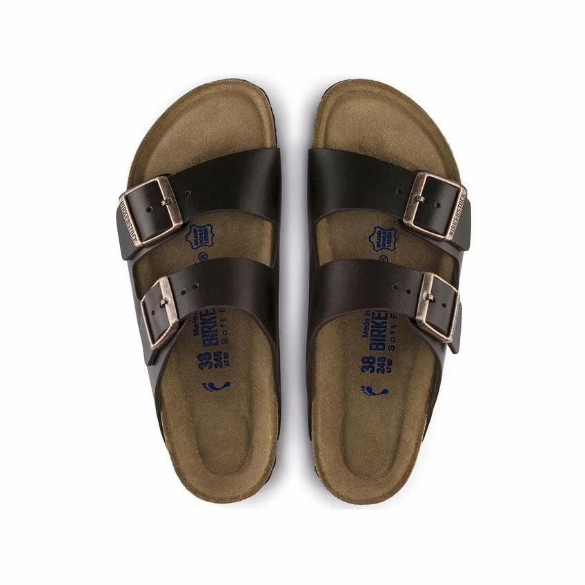 Sleek Casual Flats Birkenstock Unisex Leather Arizona Soft Footbed - Testa Di Moro