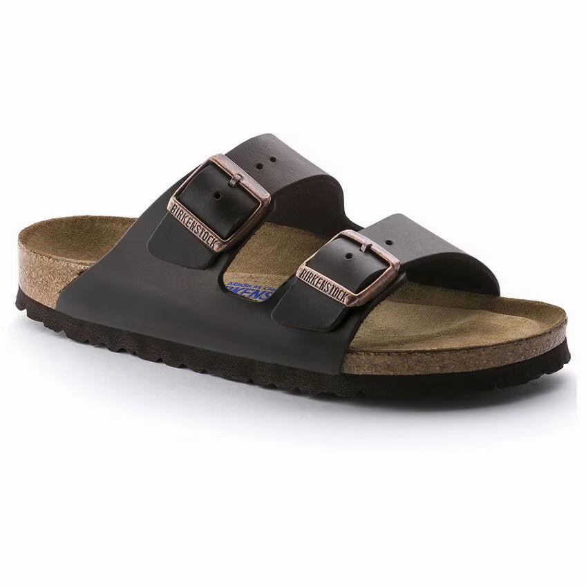 Birkenstock Unisex Leather Arizona Soft Footbed - Testa Di Moro Comfortable Travel Adjustable Design