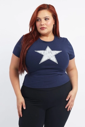 Blue Graphic T-shirt Short Sleeve Crew Neck sporty wear Versatile Comfort Style