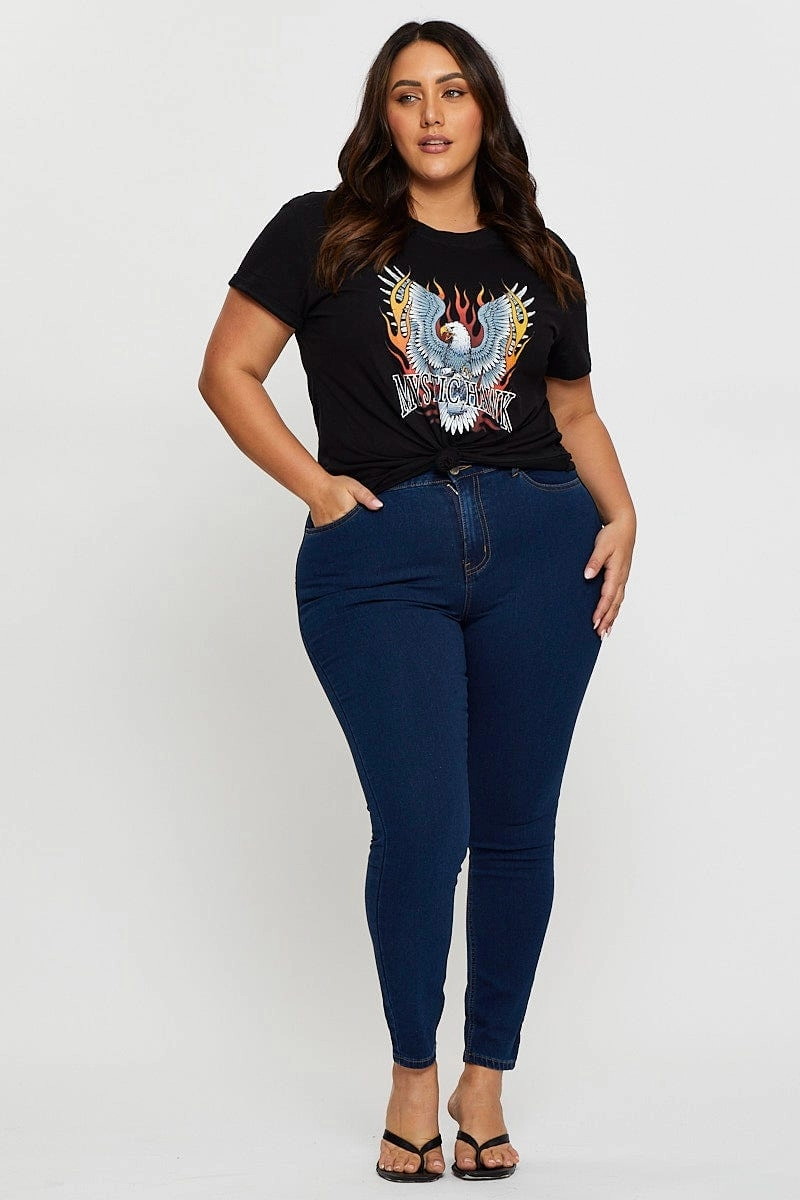 Black Graphic T-shirt Mystic Hawk Short Sleeve Cotton cyber monday