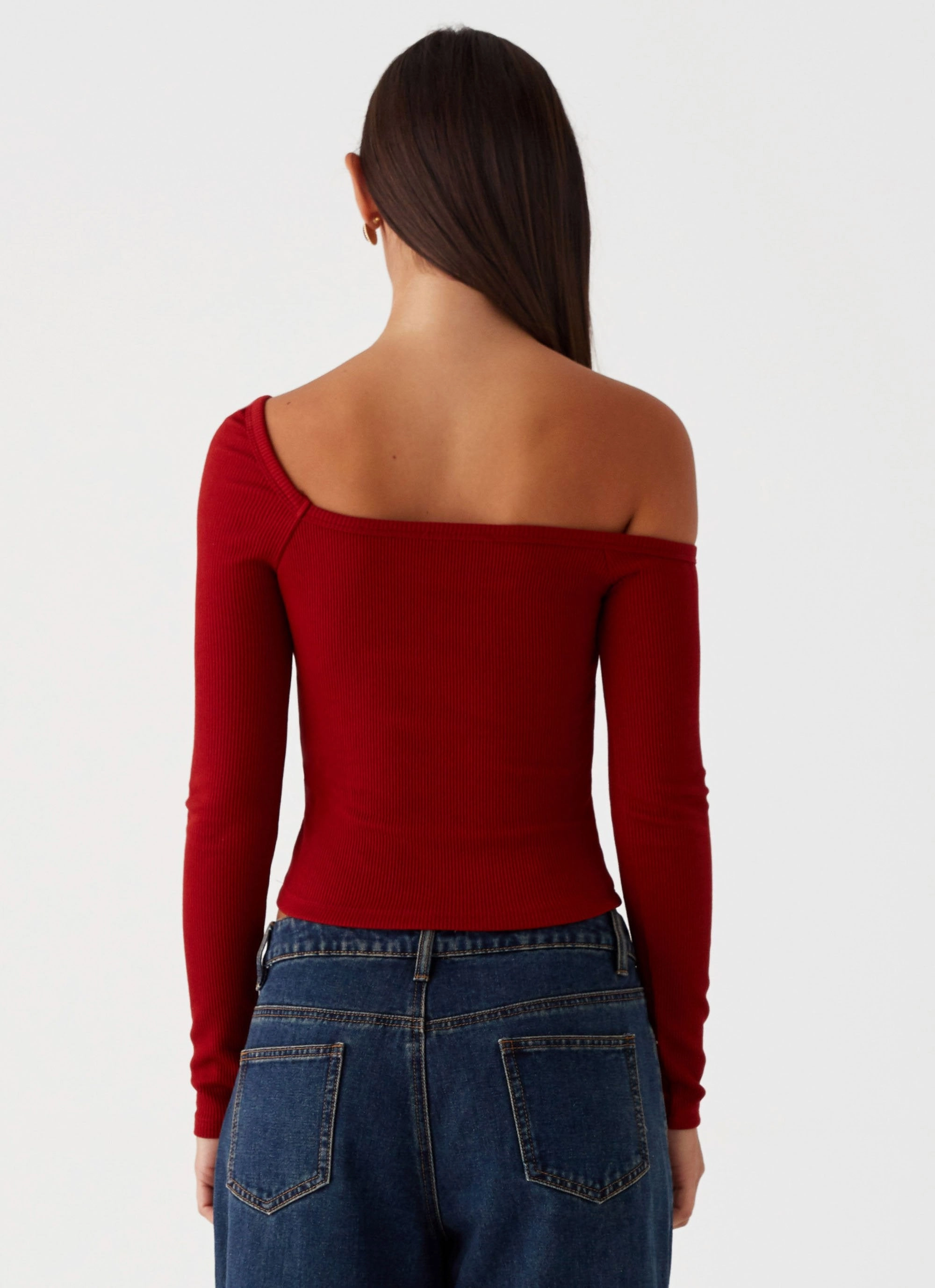 Buttoned Regular - size Talia Asymmetric Long Sleeve Top - Red
