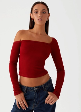Talia Asymmetric Long Sleeve Top - Red Celebration festival