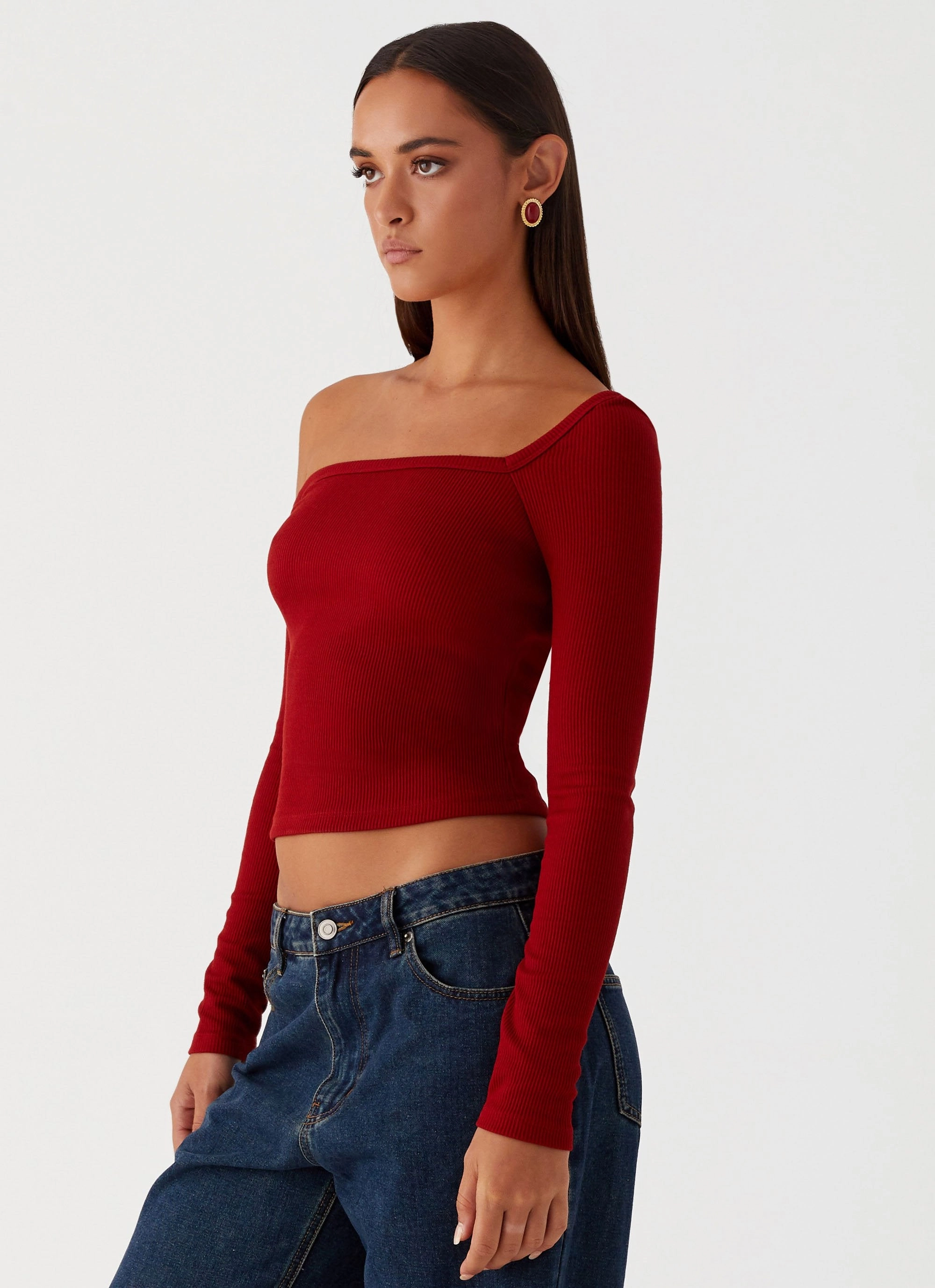 Talia Asymmetric Long Sleeve Top - Red Music