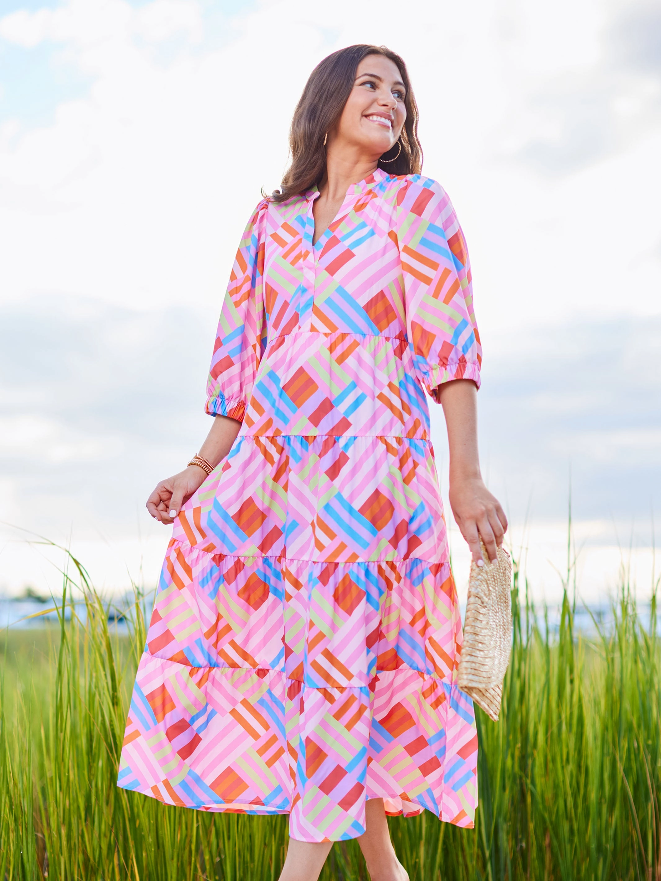 FINAL SALE - Cameron Dress | Swept Away Pink Texture Flow
