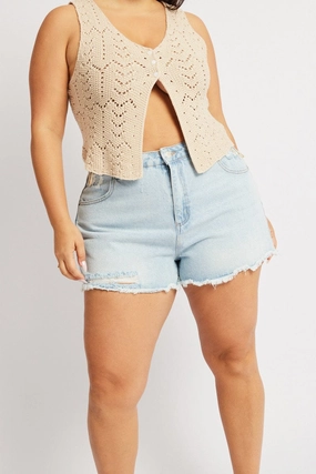 Denim Relaxed Shorts Flexible Gusset Double Layered Reinforcement