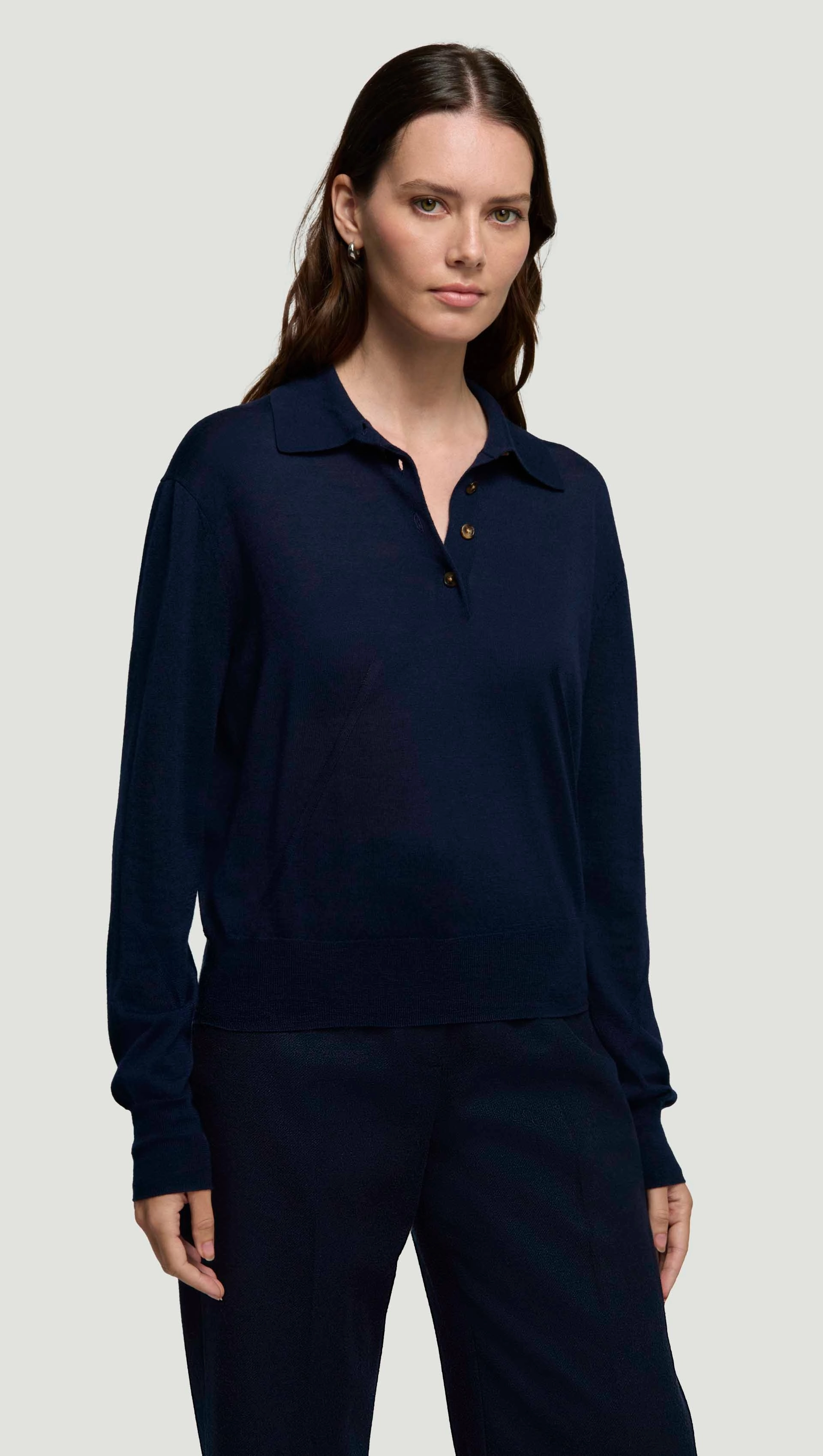 Fine Polo in Merino Silk | Navy appropriate for sports Solid Color