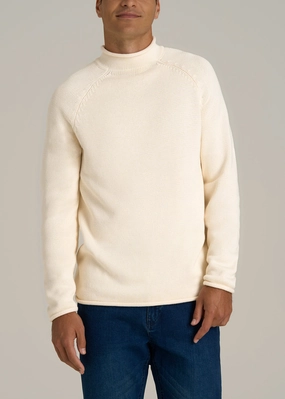 Fisherman Knit Rolled Mock Neck Sweater for Tall Men in Natural Timeless Bold