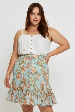 All Day Comfort Young adult Floral Print Mini Wrap Skirt Ruffle Hem