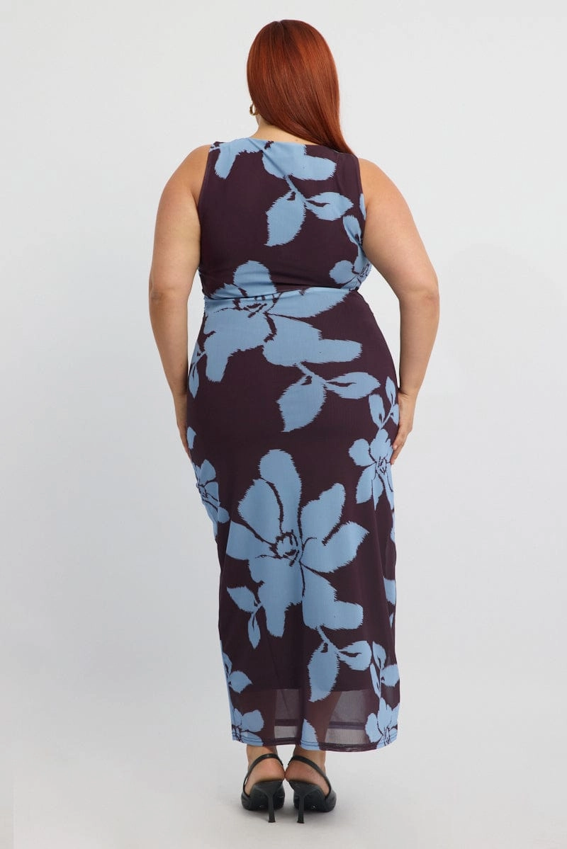 Shade Glow Purple Abstract Bodycon Dress Round Neck Sleeveless Mesh