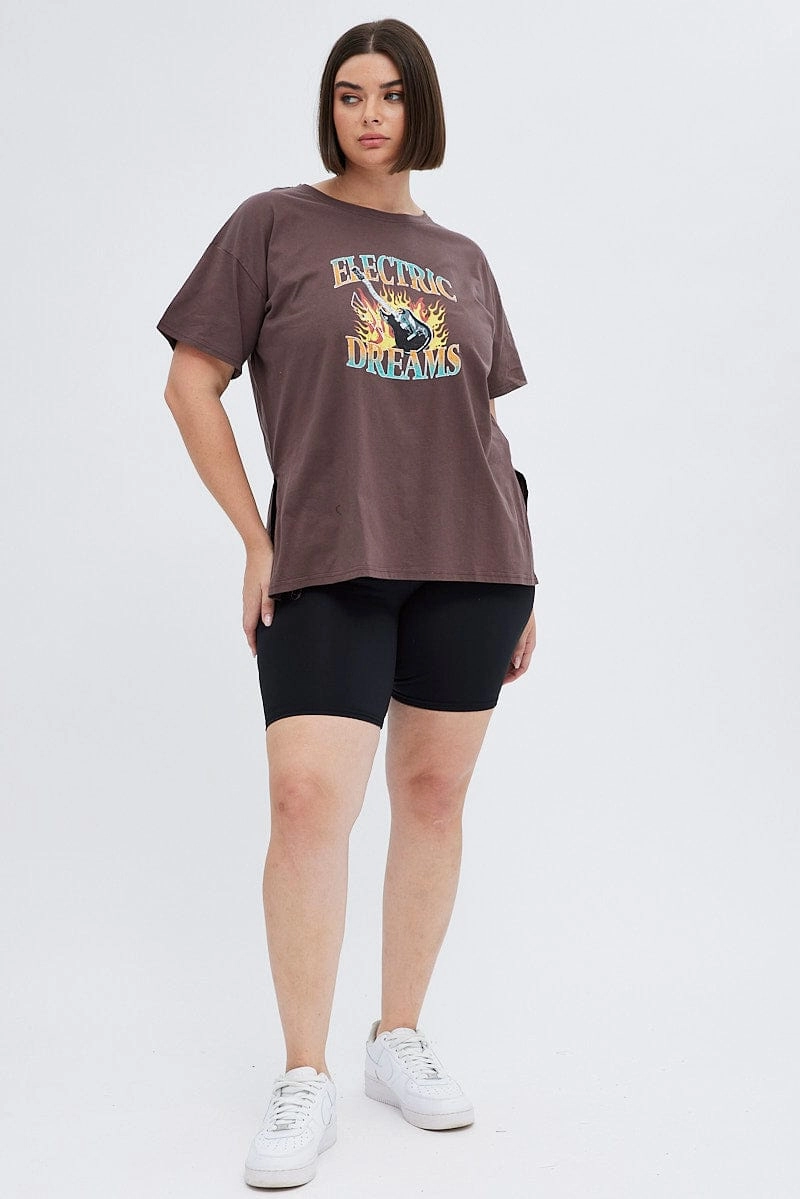 Brown Graphic T-shirt Electric Dreams Print Breathable fabric Biodegradable Textile