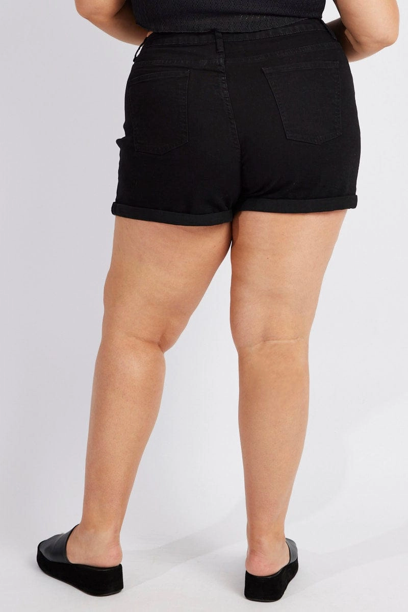 Ultra Soft Lining Black Mom Shorts High Rise Stretch