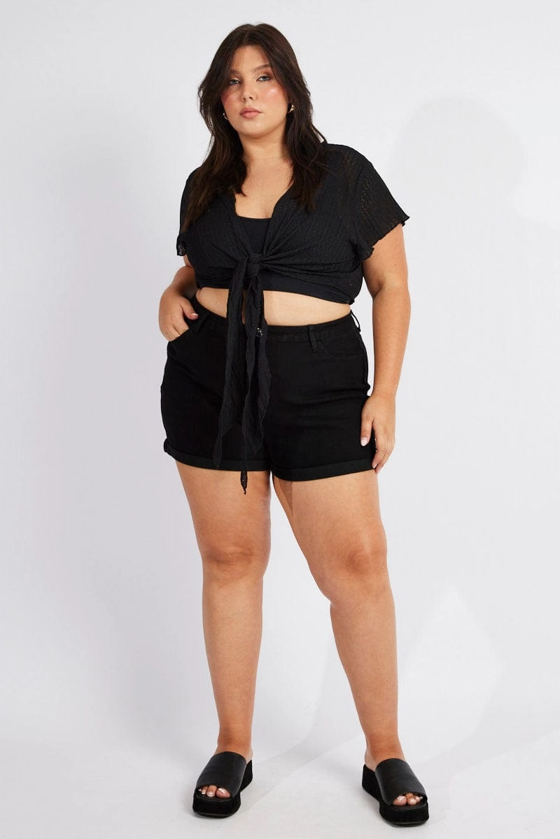 Black Mom Shorts High Rise Stretch plain shorts