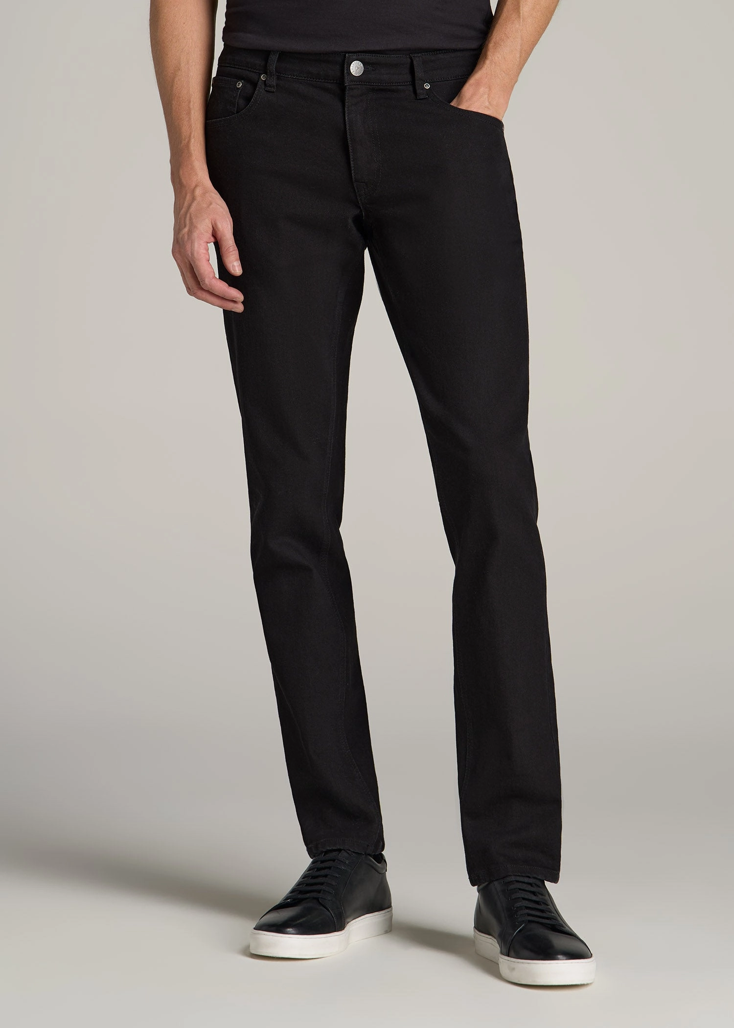 Carman TAPERED Jeans for Tall Men in True Black Family Style Gym Ready Daily Wear