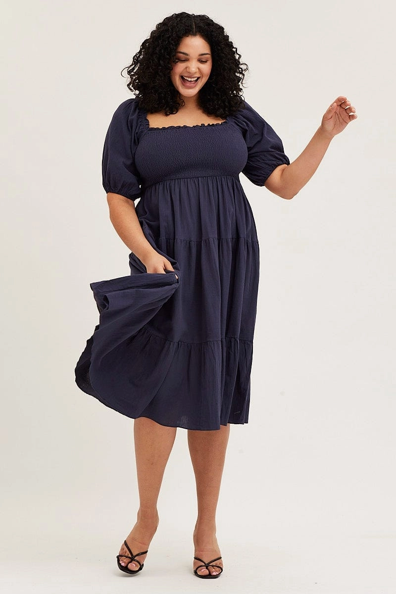 Casual Days Blue Midi Dress Off Shoulder Short Sleeve