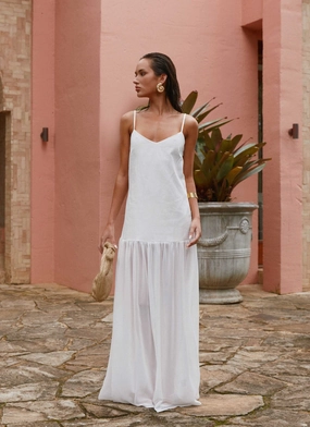 Heavenly Linen Maxi Dress - White luxe feel