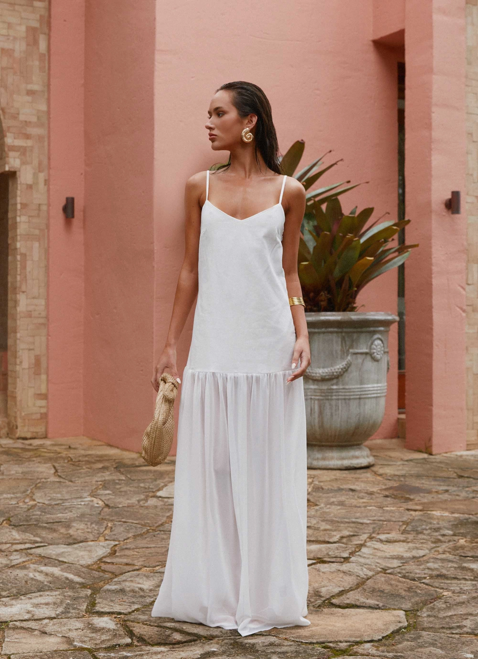 Heavenly Linen Maxi Dress - White luxe feel