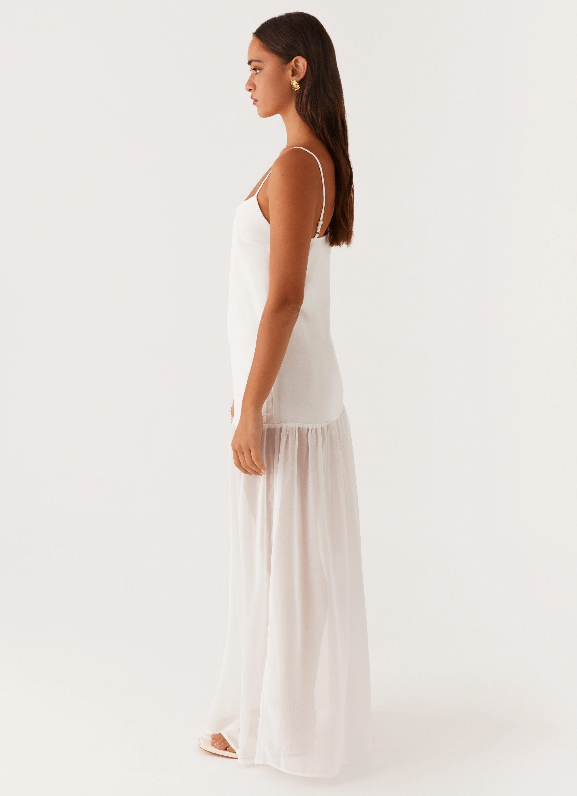 Heavenly Linen Maxi Dress - White Polished Details