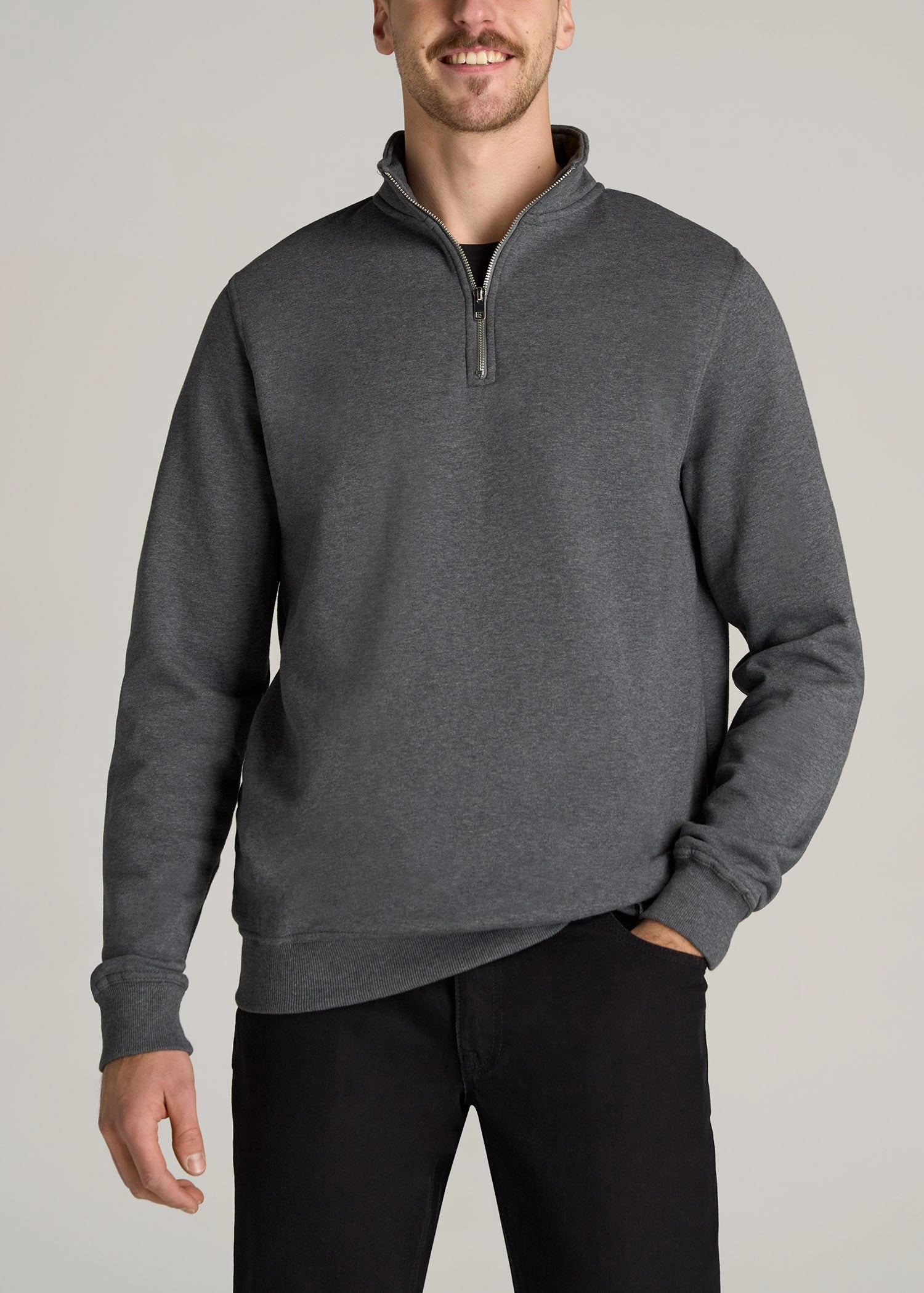 Casual Layers Wearever Fleece Quarter-Zip Tall Men's Sweatshirt in Charcoal Mix