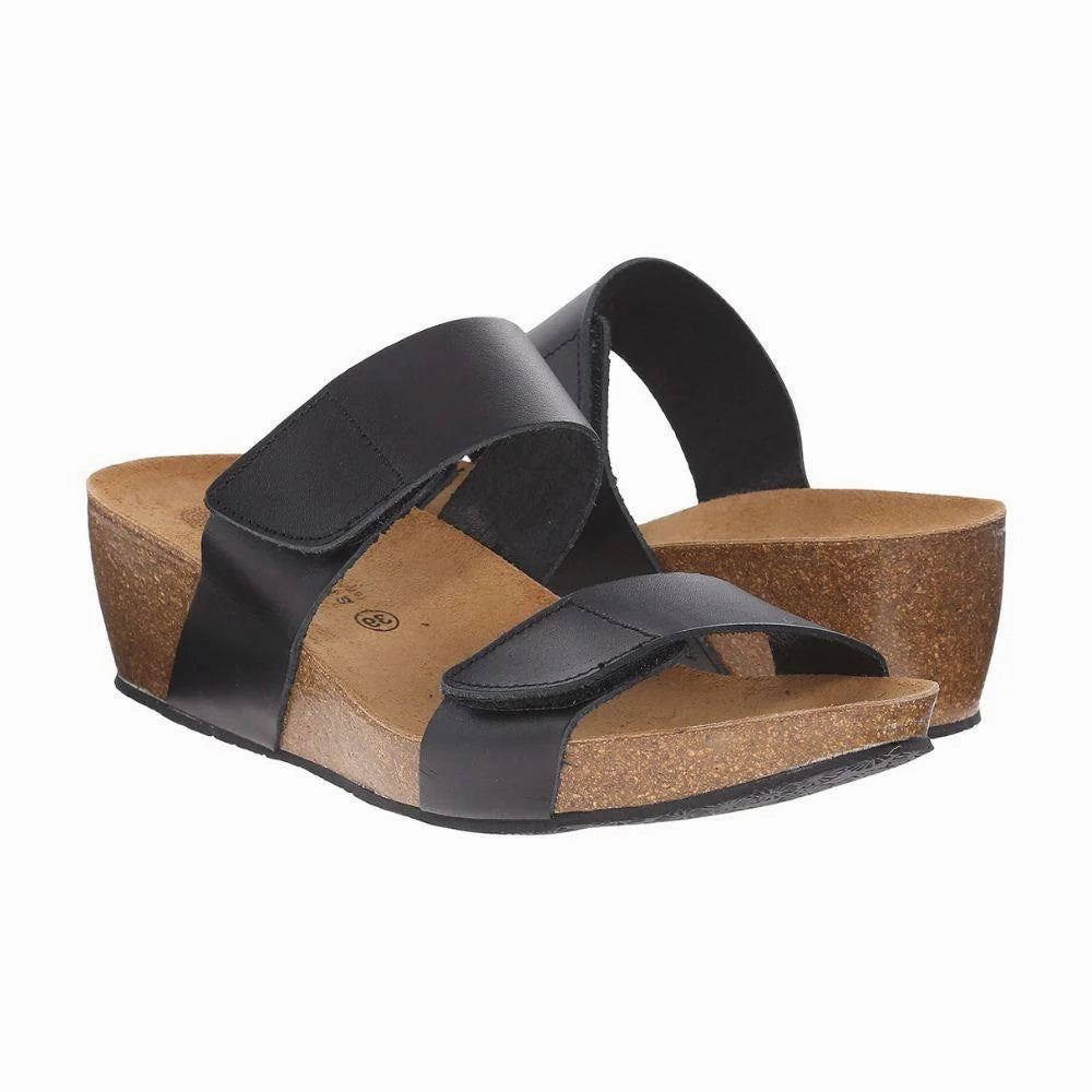 Eric Michael by Laurevan Women's Liat Wedge Sandal - Black Shock Absorbing Midsole Chill Gear
