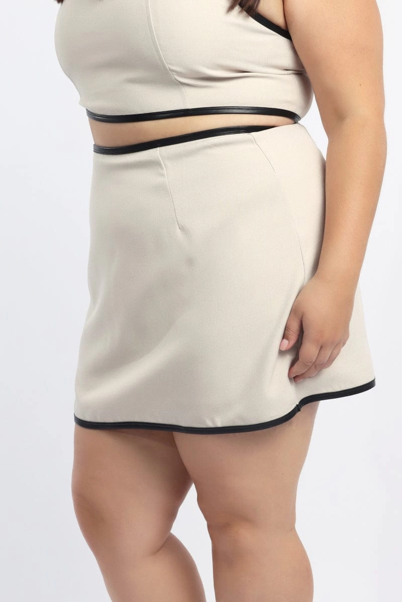 Urban Style Senior Style Beige Mini Skirt PU Trim