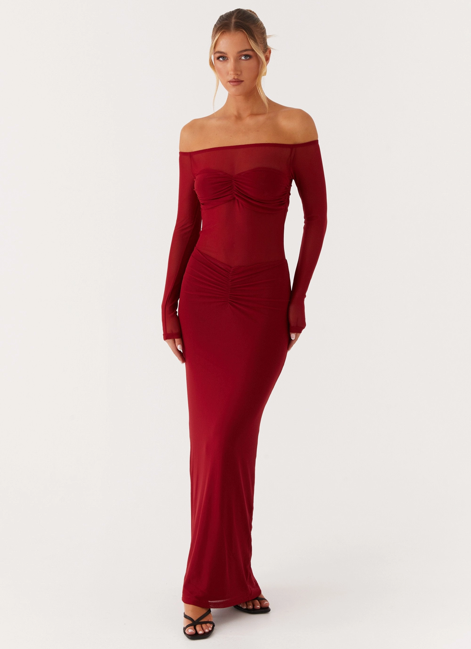 Divine Beauty Mesh Maxi Dress - Maroon Love Energy