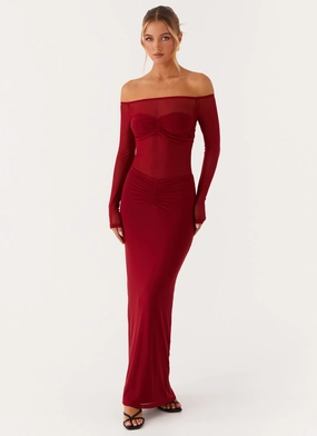 Divine Beauty Mesh Maxi Dress - Maroon Love Energy