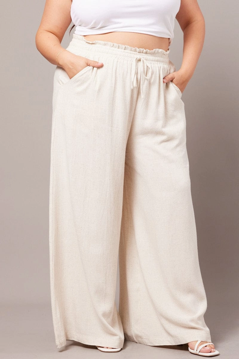 Beige Wide Leg Pants High Rise Quick Layering Dynamic Fit