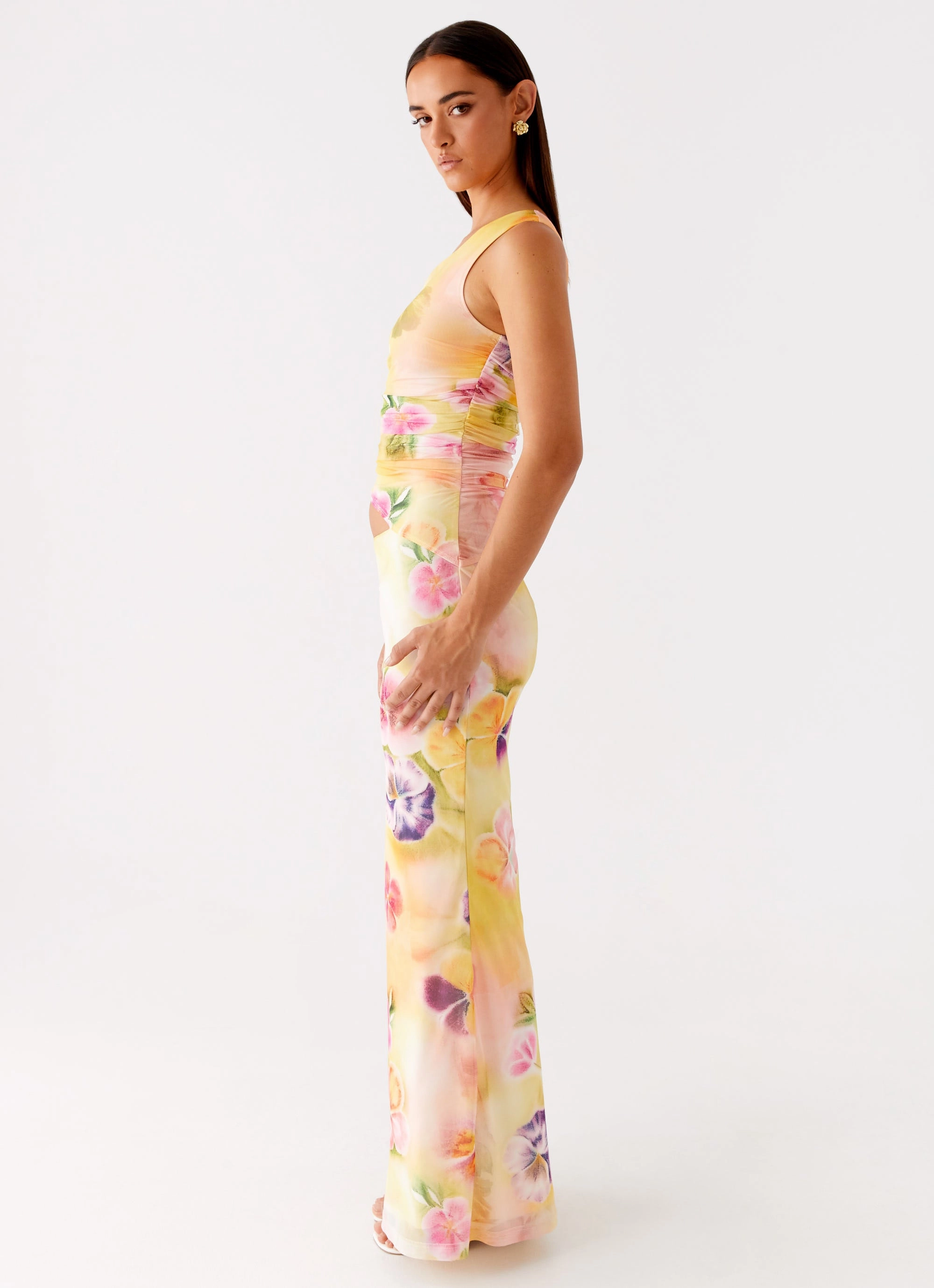 Seranella One Shoulder Maxi Dress - Sunburst Floral Grace Soft