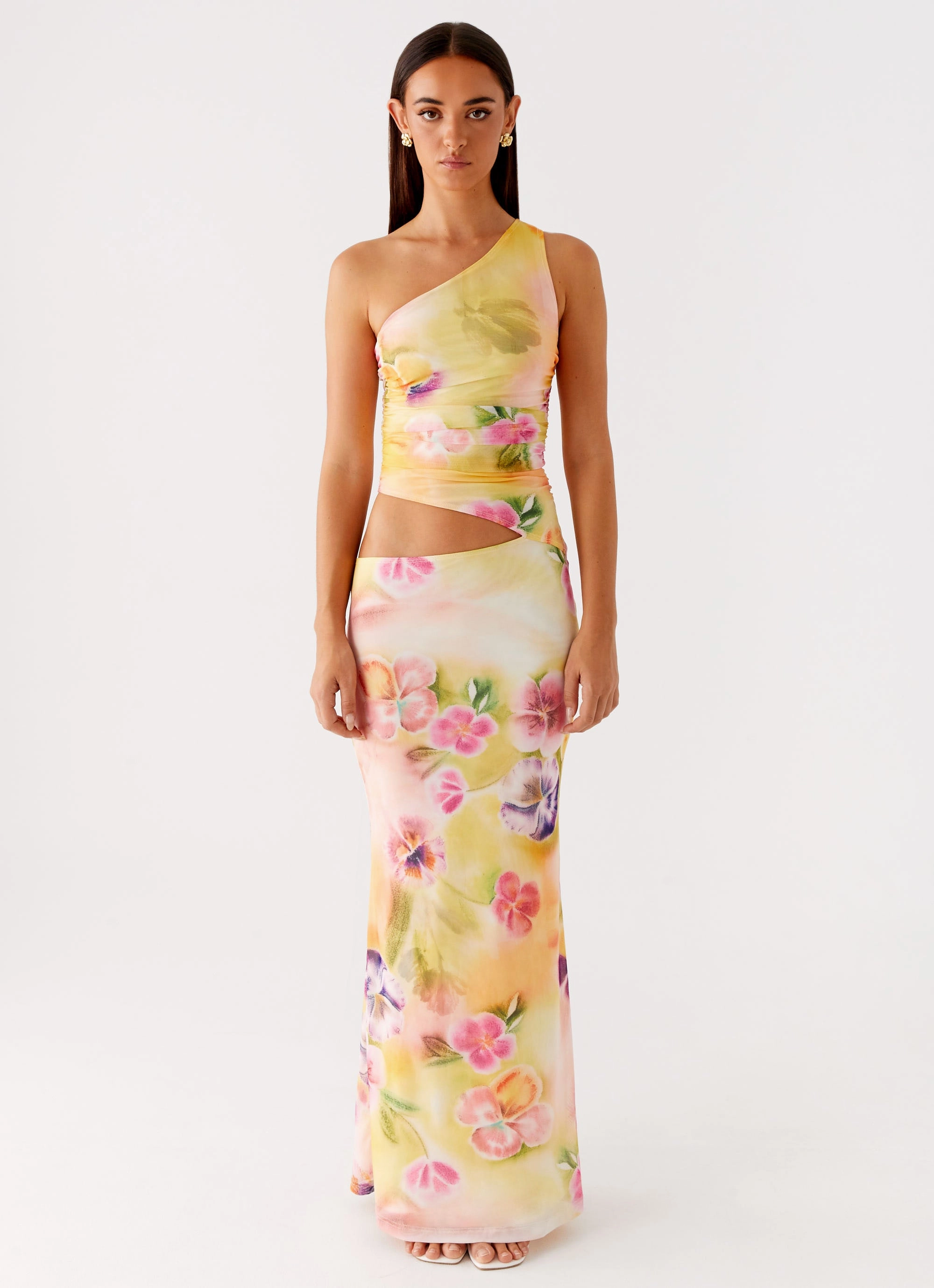 Seranella One Shoulder Maxi Dress - Sunburst Floral Flattering Fit Wear