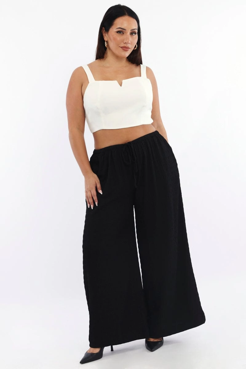 Core Stretch Odor Resistant Treatment Black Textured Drawstring Waist Wide Leg Pants