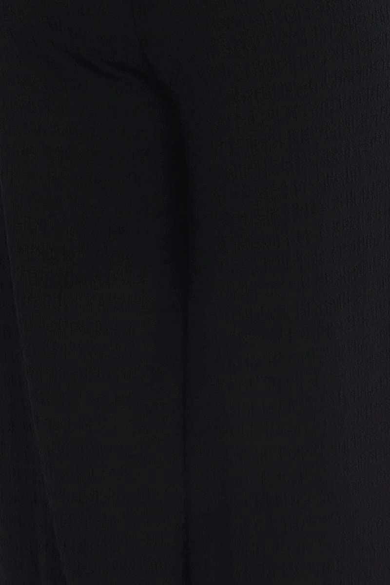 Active Comfort No Gap Waist Black Textured Drawstring Waist Wide Leg Pants
