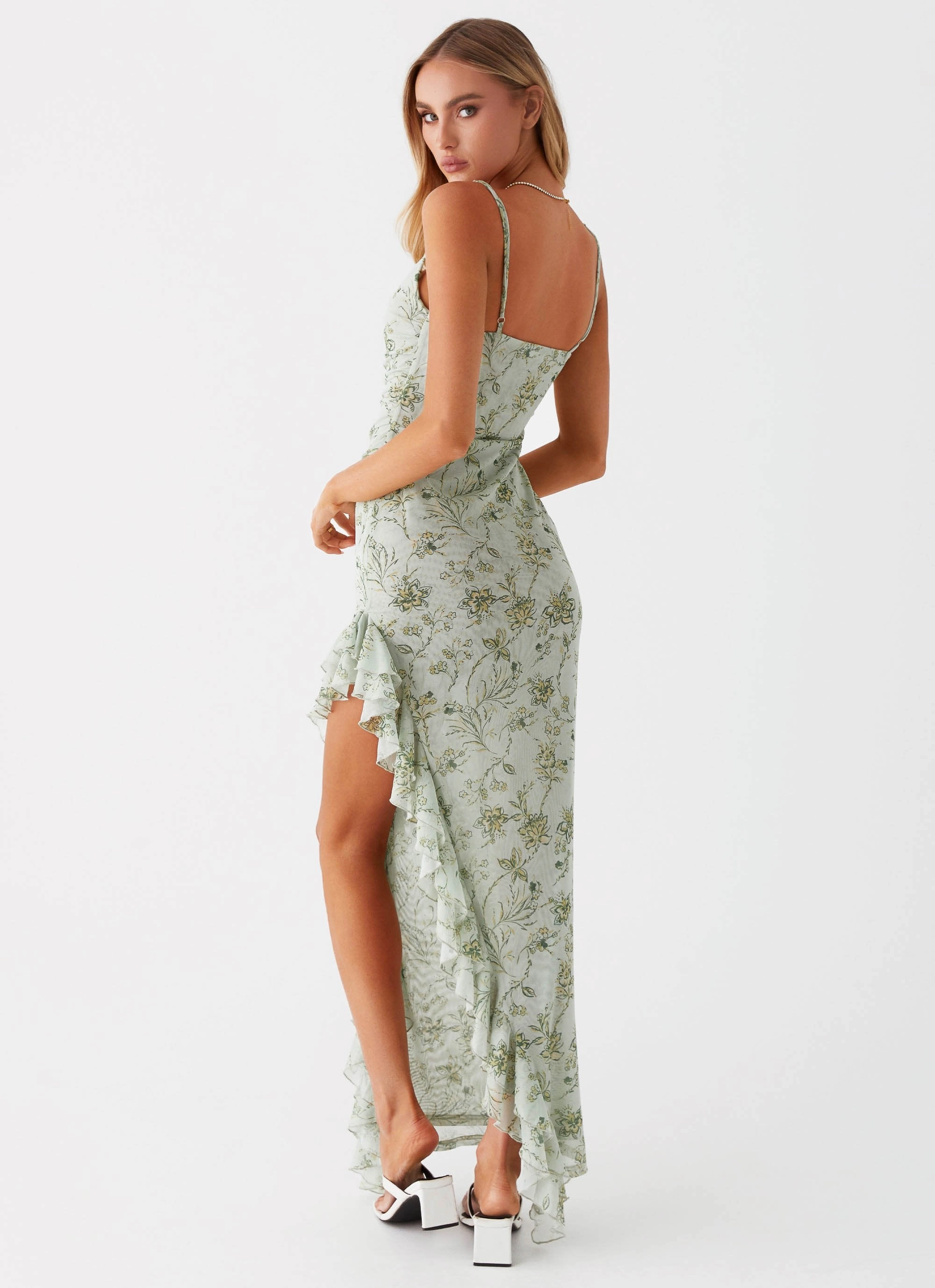 Light Rhythm Jewel-Tone Princessa Maxi Dress - Sage Floral