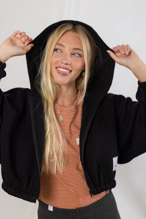 Hooded Cardigan Bea Black Modern Utility Minimalist Aesthetic