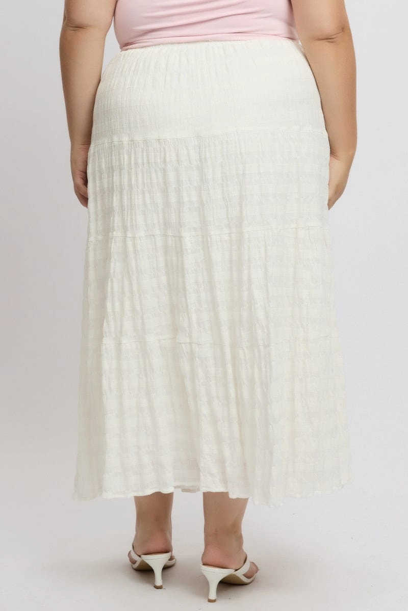 White Textured Tiered Maxiskirt Wardrobe Classic investment piece