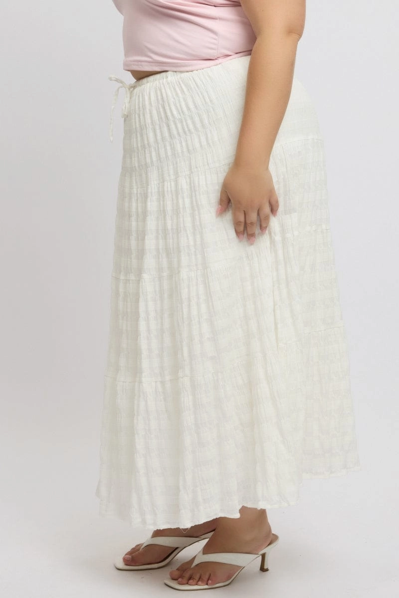 Breezy Fit Fresh Vibe White Textured Tiered Maxiskirt