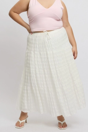 Affordable Fashion Street Ready White Textured Tiered Maxiskirt