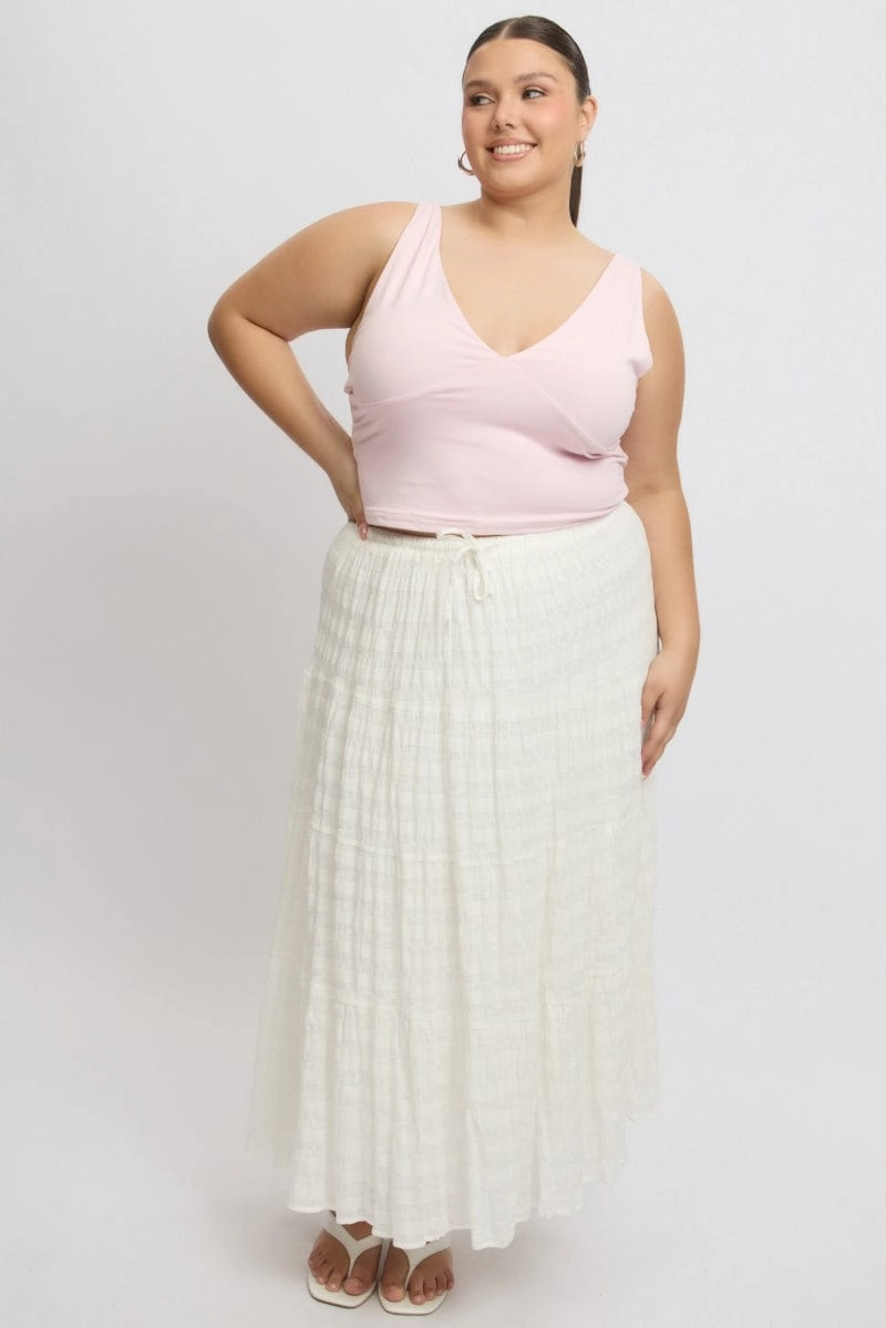 White Textured Tiered Maxiskirt light texture Twist Front
