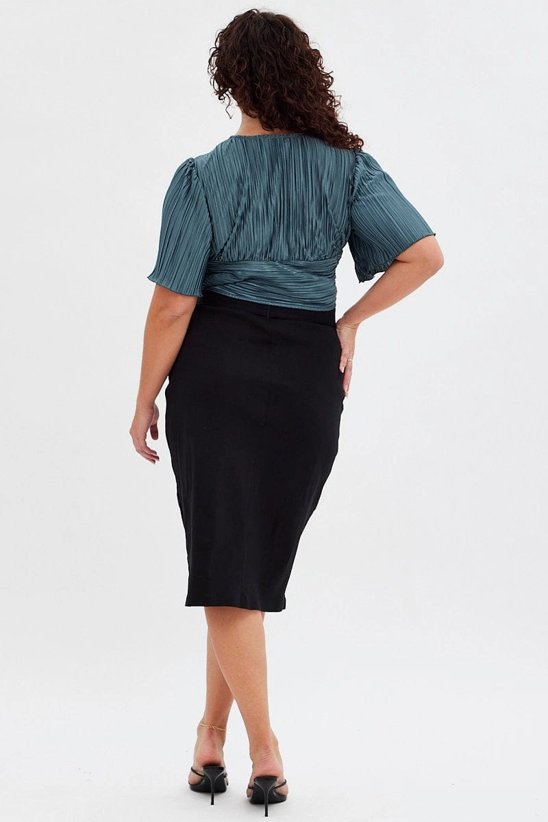 Black Midi Skirt Tailored Work Pencil With Attached Belt Pure Vibes Everyday Favorite