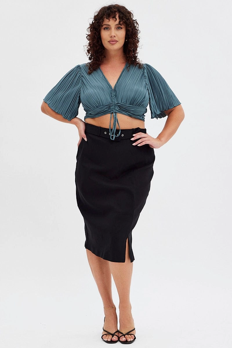 Black Midi Skirt Tailored Work Pencil With Attached Belt Outfit Mood Erasable Crease