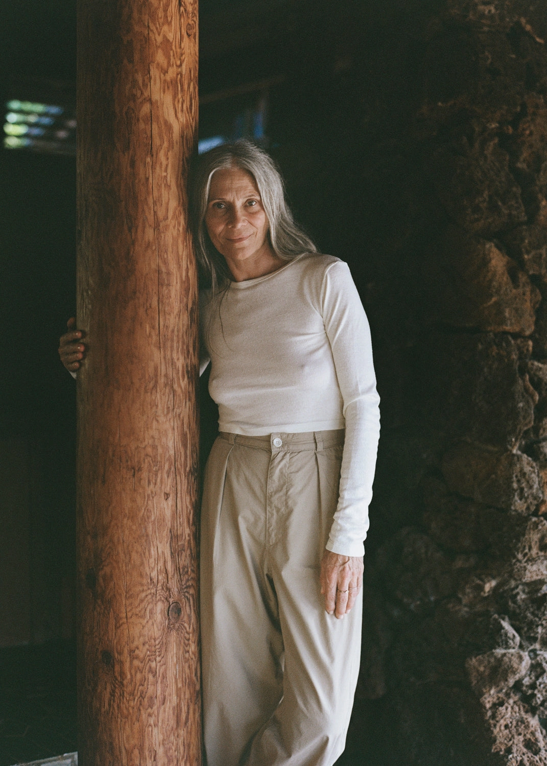 Classic Long Sleeve, Regen Silk Noil Jersey, Natural Casual Look Cozy Comfort Look