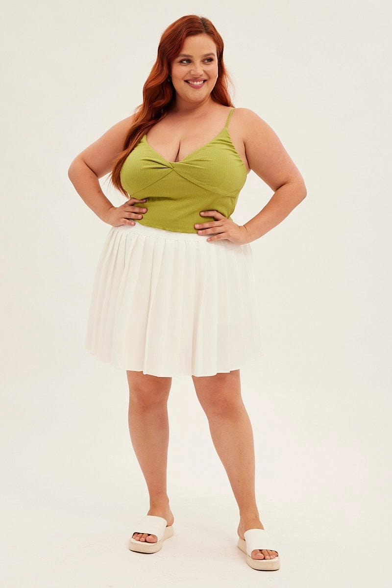 White Tennis Skirt Pleated Elastic Waist Everyday Look