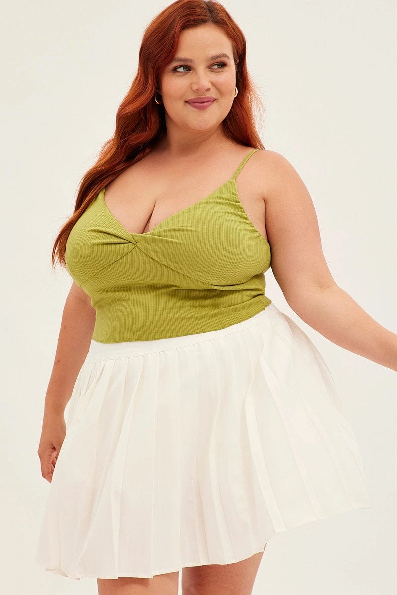 Crisscross Details White Tennis Skirt Pleated Elastic Waist