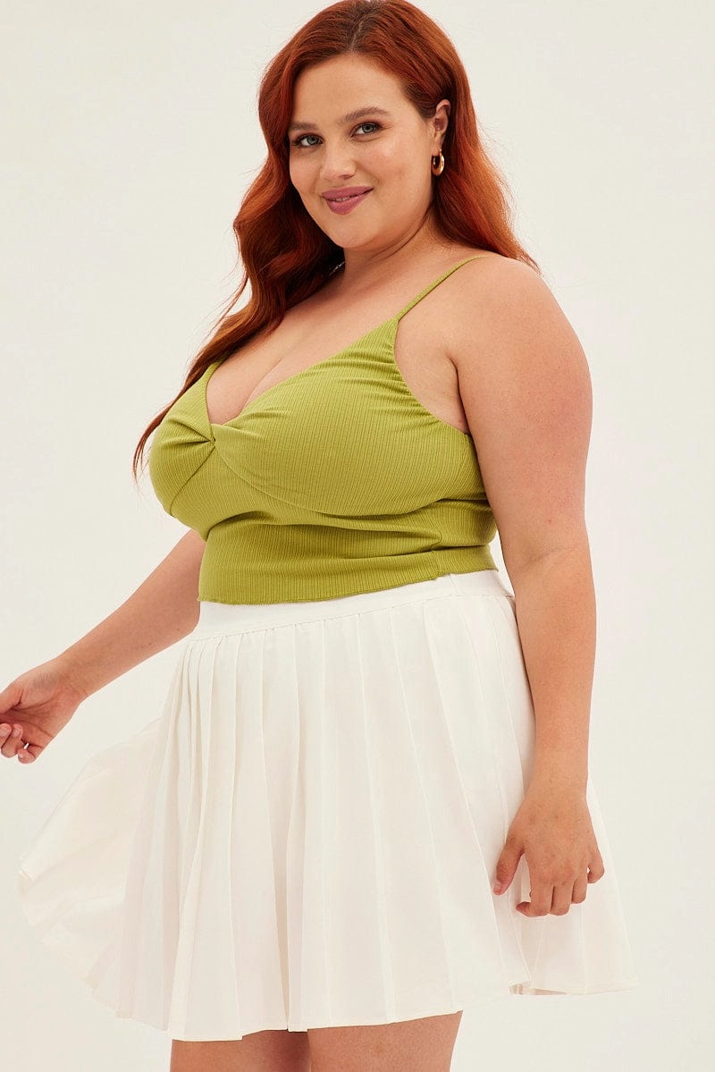 Hygienic Coating Draped Silhouette White Tennis Skirt Pleated Elastic Waist
