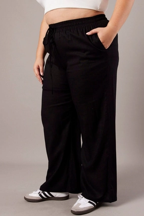Stretch Panel Black Wide Leg Pants High Rise